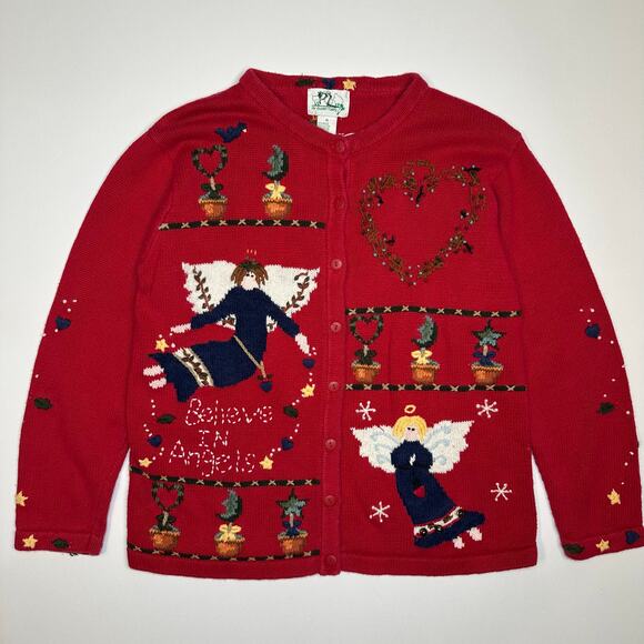 Vintage Y2K The Quacker Factory Ugly Christmas Sweater with Angels Size M - Picture 1 of 9